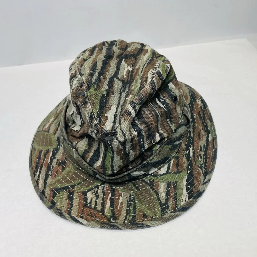 VINTAGE 80s 90s Real‎ tree Camo Boonie Bucket Hat Hunting Outdoors Size S